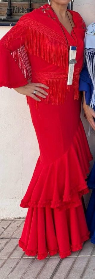 Vestido de Flamenca Rojo,Rosa con lunares blancos
