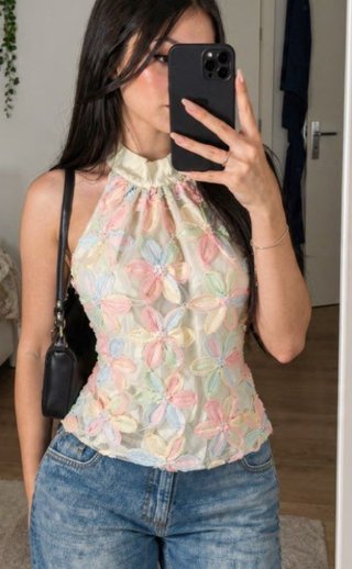 Top floral de encaje pastel Shein estilo Y2K
