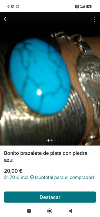 Brazalete de Plata con Piedra Turquesa