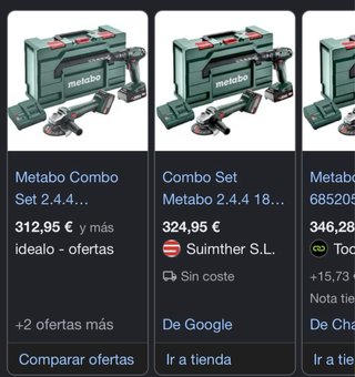 atornillador y amoladora metabo set combo 18v