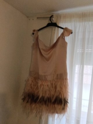 Vestido corto rosa con plumas
