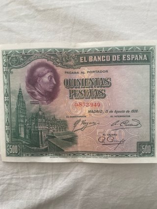 Billete 500 Pesetas 1928 Cardenal Cisneros