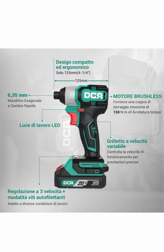 DCA Atornillador Impacto 158Nm Brushless 20V