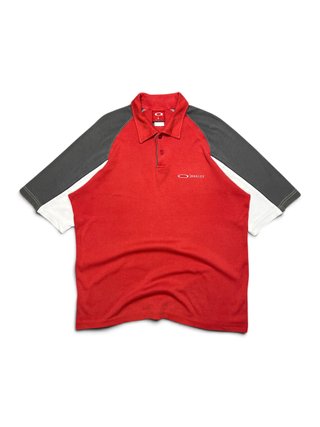 Polo Oakley Vintage 2000s Rojo Gris Raglán Talla L