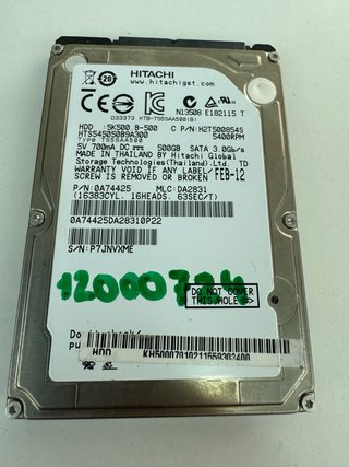 Disco Duro Hitachi 500GB 2.5 SATA