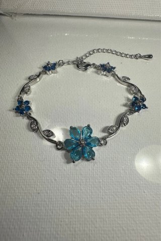Pulsera Flor Azul Plata Nueva