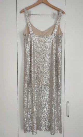 Vestido Midi de Lentejuelas Plateadas-Zara Talla M