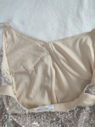 Vestido Midi de Lentejuelas Plateadas-Zara Talla M
