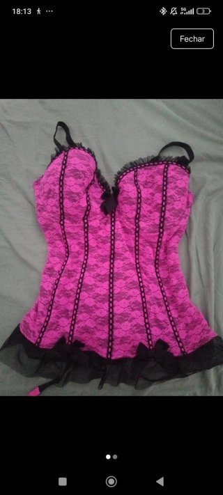 Corset Rosa com Renda Preta