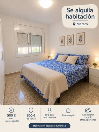 Habitación grande en alquiler – Mataró