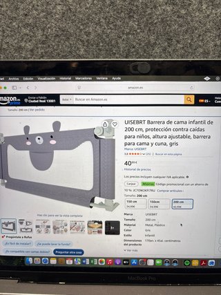 Barrera de Cama Infantil 200 cm Gris