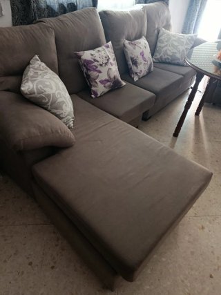 Sofá modular tela marrón y morado