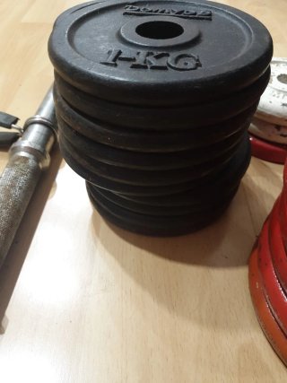 Lote de Discos de Fitness y mancuerna
