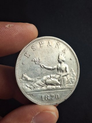 Moneda 5 Pesetas Plata 1870 España