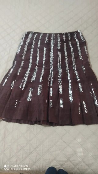 Falda de Seda Marrón y Plata Talla 42