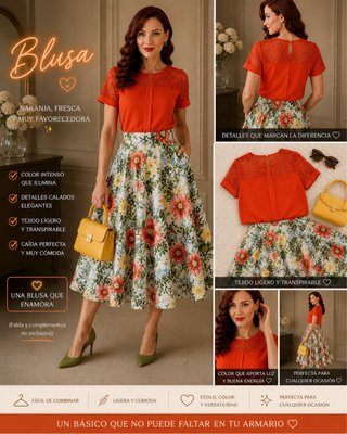 Blusa ZARA naranja con encaje · Talla XS