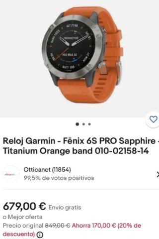 Reloj Garmin Fenix 6 Zafiro Naranja