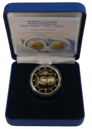 Moneda 2€ Bélgica 2026 proof Centenario Ferrocarri