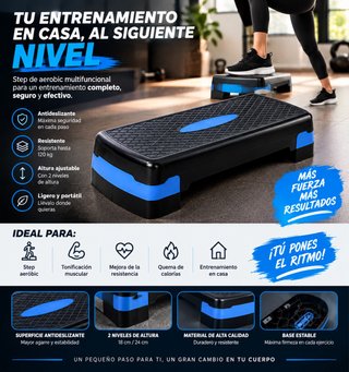 Plataforma Step Fitness Ajustable 120kg