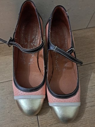 Zapatos de tacón dorados y rosas