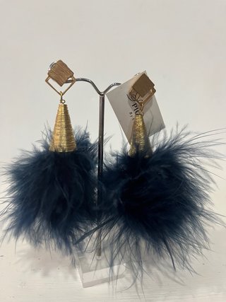 Pendientes largos plumas azul y dorado