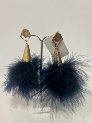 Pendientes largos plumas azul y dorado