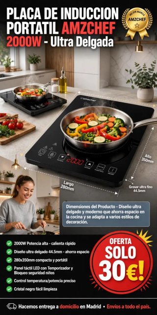 Placa de Inducción Portátil AMZCHEF 2000W