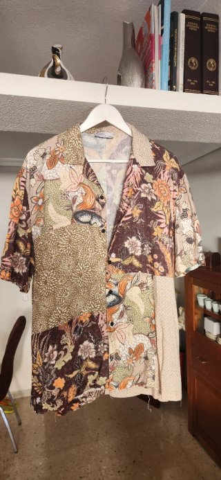 Camisa flores manga corta patchwork