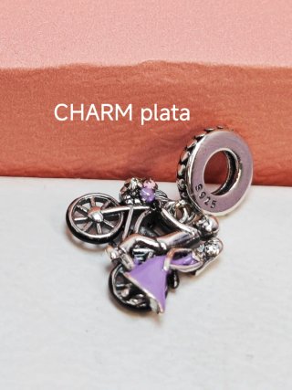 Charm Plata ley colgante Bicicleta Morada enamorad