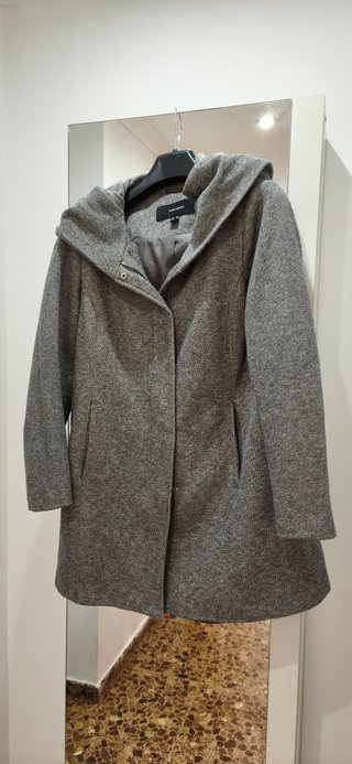 Abrigo paño mujer gris con capucha