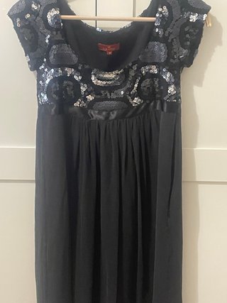 Vestido de seda negro y plateado talla 36