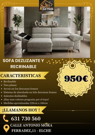 Sofá 3 plazas deslizante y reclinable
