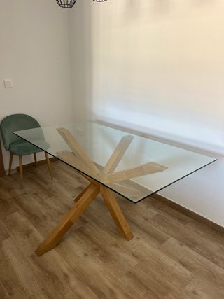 Mesa de comedor cristal y madera