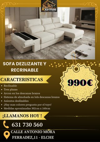 Sofá Deslizante y Reclinable Ksa'mas Beige