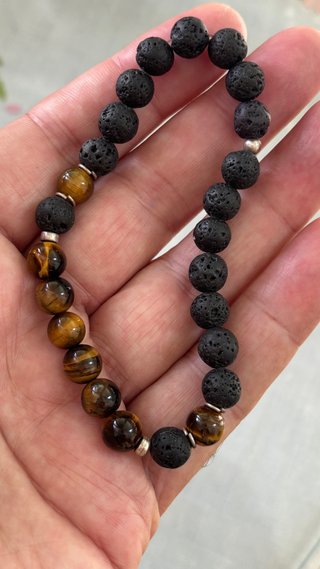 Pulsera Ojo de Tigre, Lava y Plata 1ª Ley 8mm