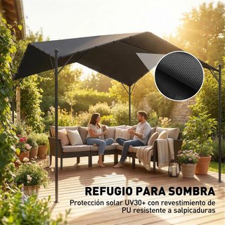 Pérgola Jardín 3x3m Dosel UPF30+ Techo Inclinado