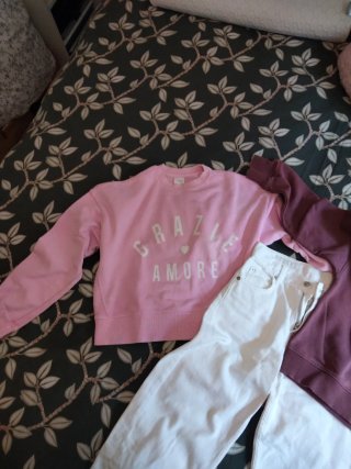 Conjunto Ropa Niña: Sudadera Rosa y Blanca