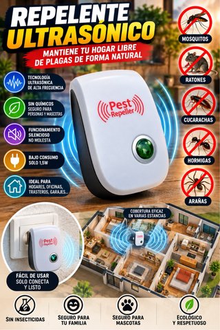 Repelente ultrasónico plagas enchufe antirroedores