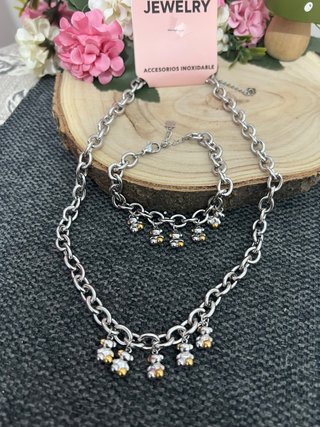 Conjunto de Collar y Pulsera con Ositos en acero