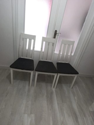 Set de 3 Sillas de Madera y Tela