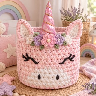 Cesta Unicornio Tejida a Mano