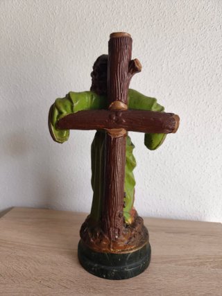 Figura Antigua de Niño Jesús en la Cruz