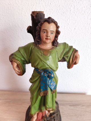 Figura Antigua de Niño Jesús en la Cruz