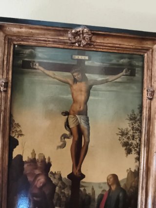 Cuadro Antiguo Religioso con Marco de Madera