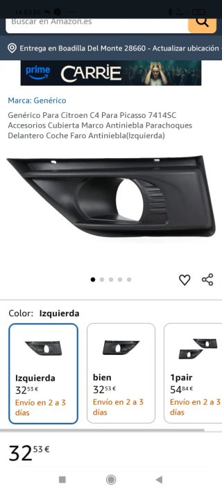 Tapa Antiniebla Citroen C4 Picasso Izquierda