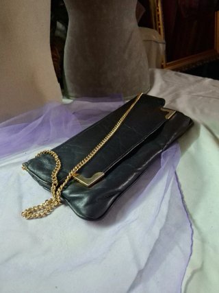 Bolso Clutch Envelope Vintage Negro Dorado