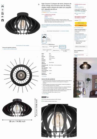 Lámpara Techo Eglo Diseño Madera y Metal