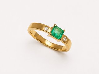 Anillo Oro 18k Esmeralda Colombiana Diamantes