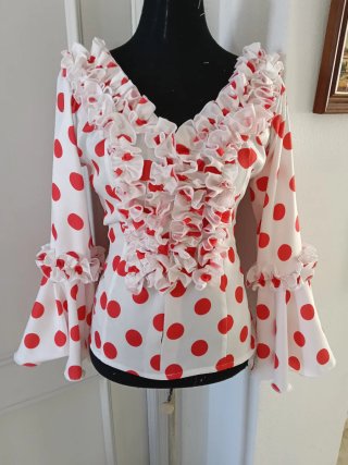 Camisa Flamenca Blanca con Lunares coral