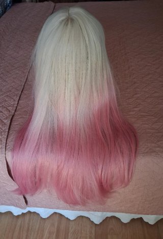 Peluca larga bicolor rosa y blanca